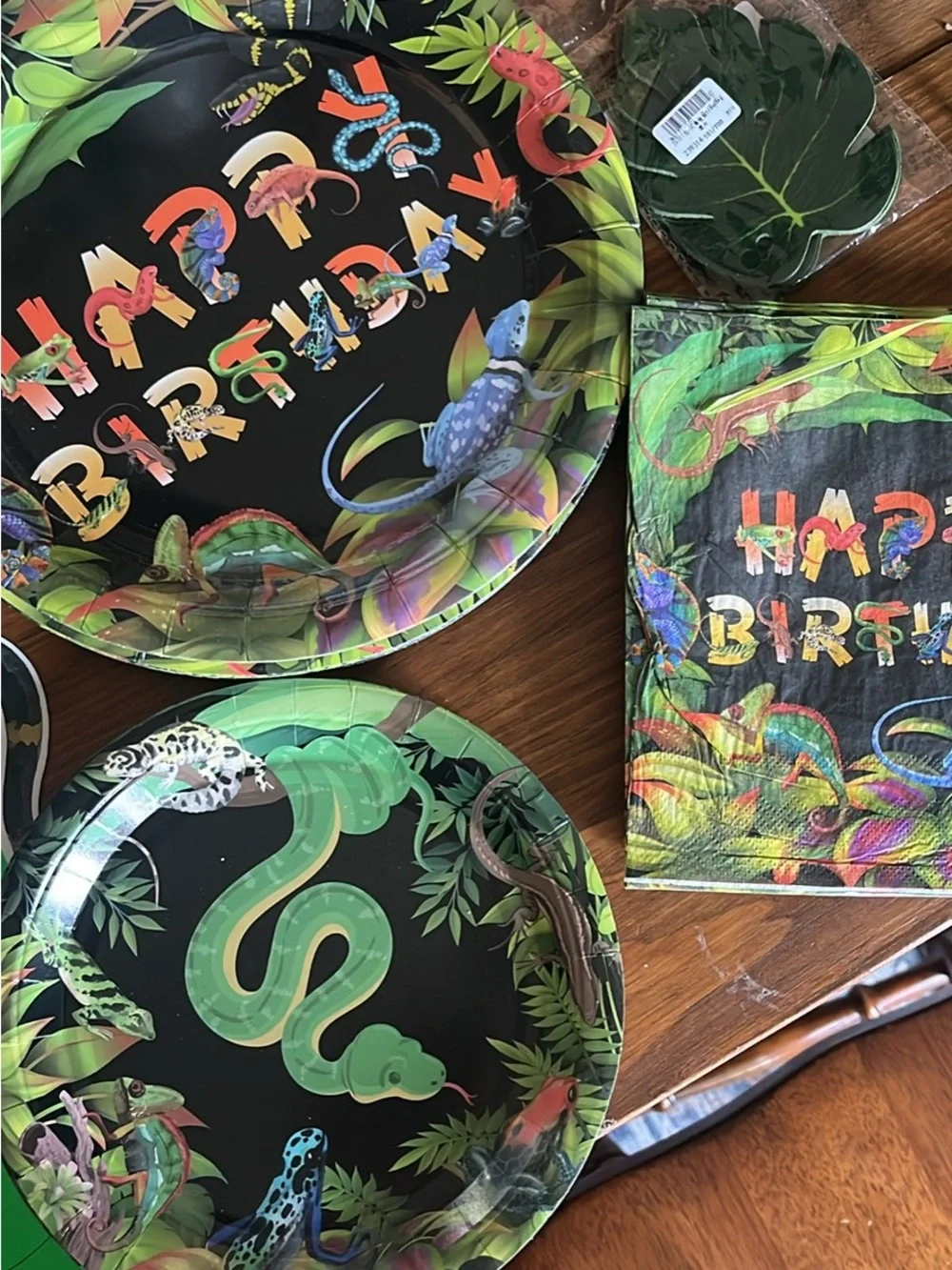 Jungle Snake Themed Happy Birthday Party Plates & Napkins - Black/Green